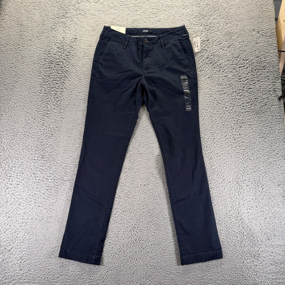 Aero Pant Mens 28x30 Blue Cotton Chino Skinny Business Career Preppy Stretch